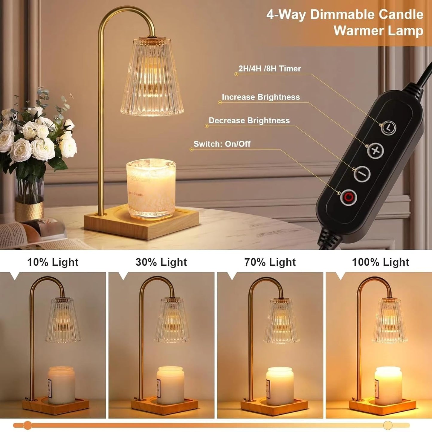 General Dimmable Candle Warmer Lamp with Timer for Home Decor Aluminum Gold NEW