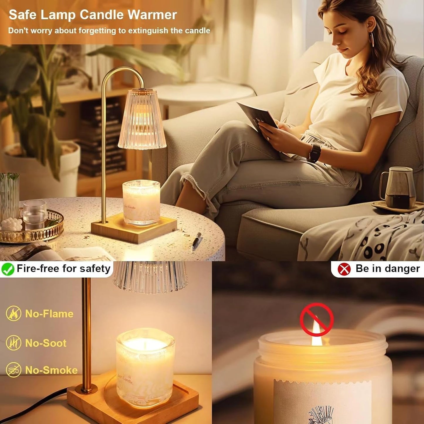 General Dimmable Candle Warmer Lamp with Timer for Home Decor Aluminum Gold NEW