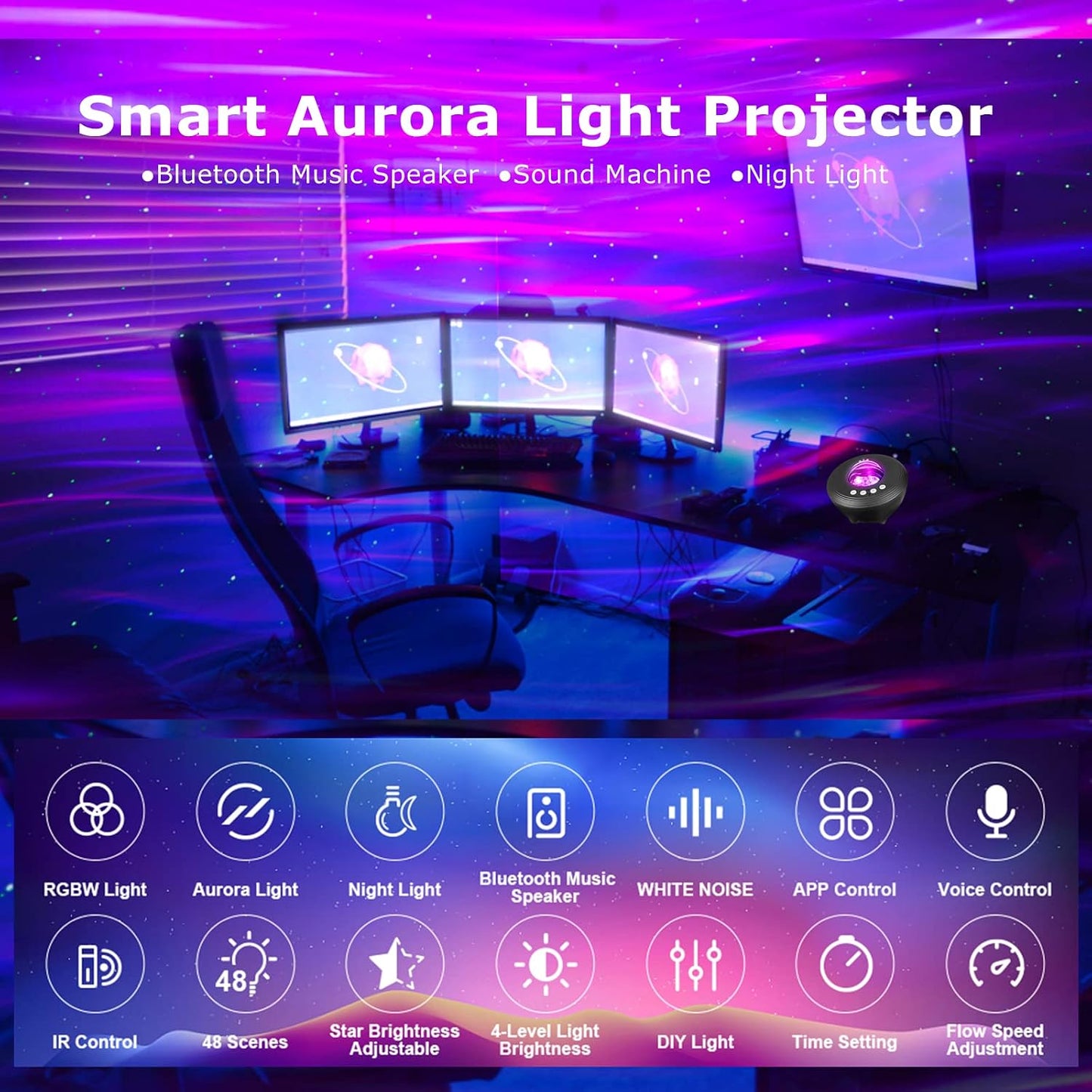 Mesmerizing Aurora Night Lights Galaxy Projector with Smart App Control & DEMO