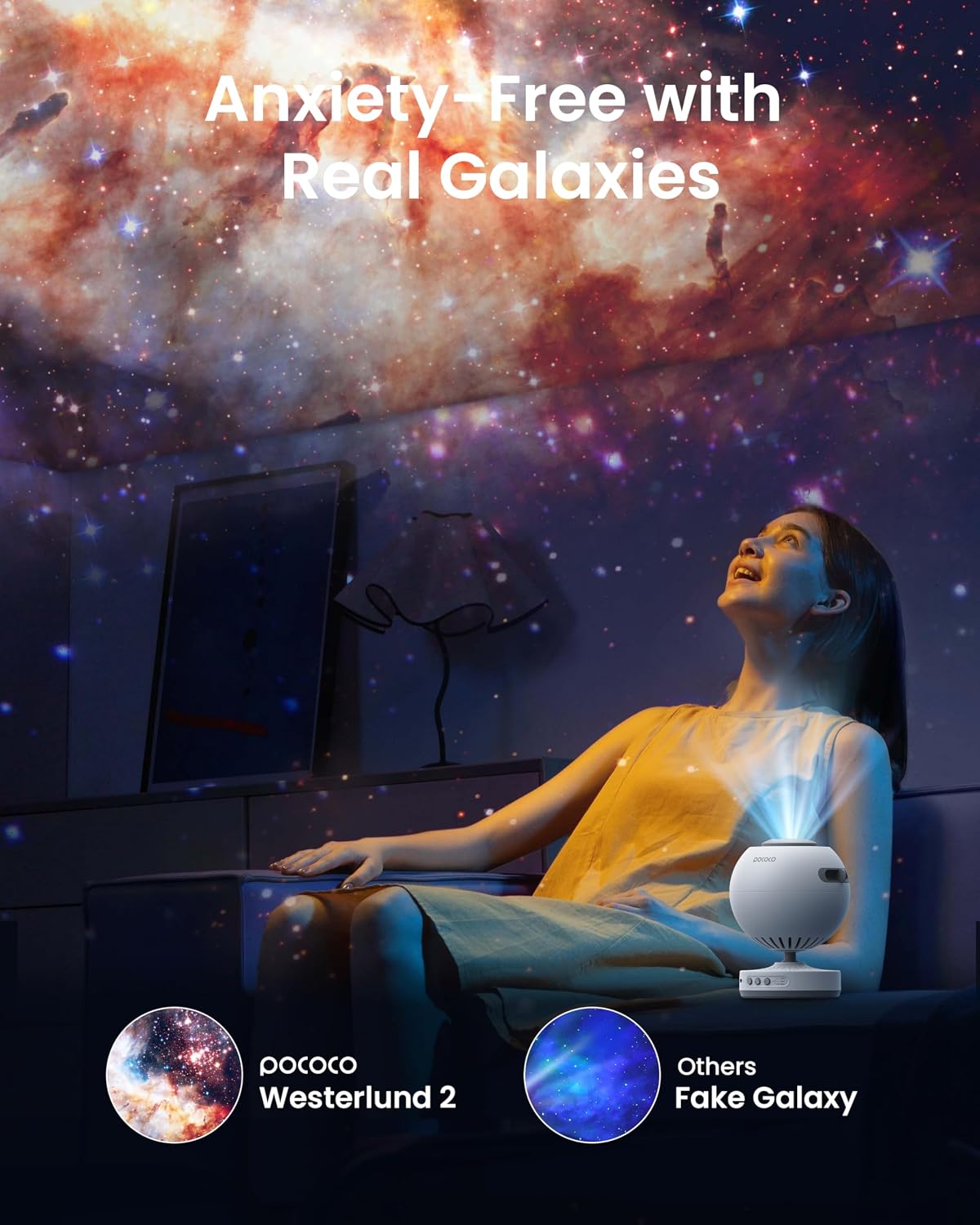 POCOCO Galaxy Projector Night Light with 5K Discs, 2MP Lens & Rechargeable DEMO