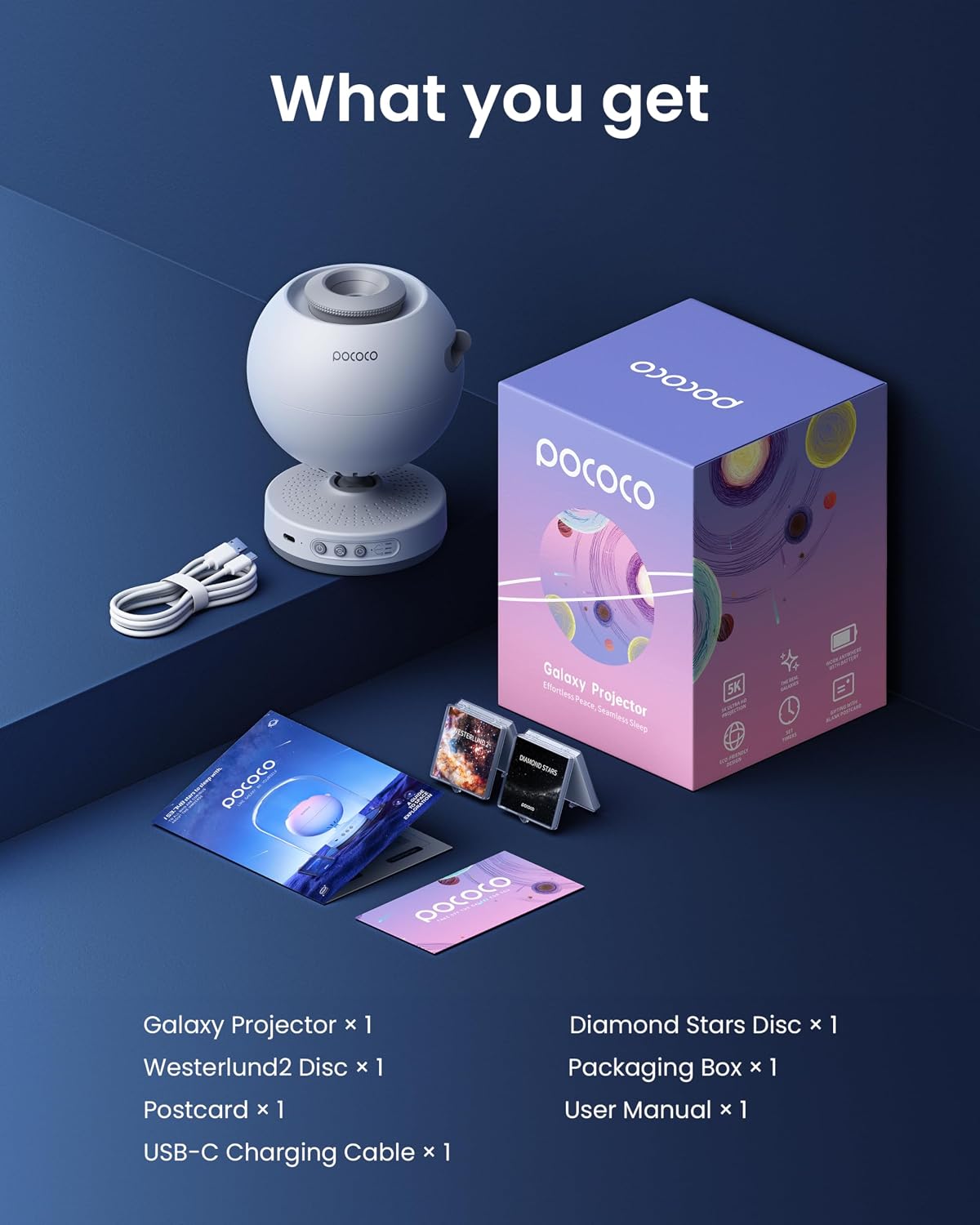 POCOCO Galaxy Projector Night Light with 5K Discs, 2MP Lens & Rechargeable DEMO