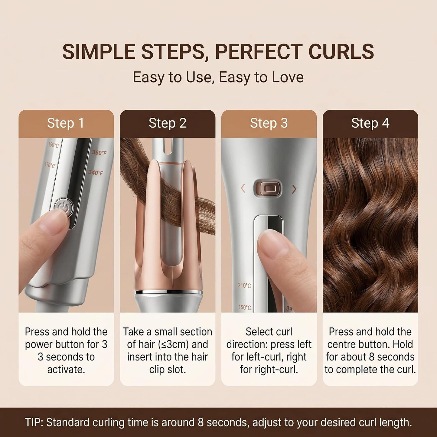 32mm Ceramic Tourmaline Curling Tongs in Gold, 5.1 cm Barrel Size Size 5.1 DEMO