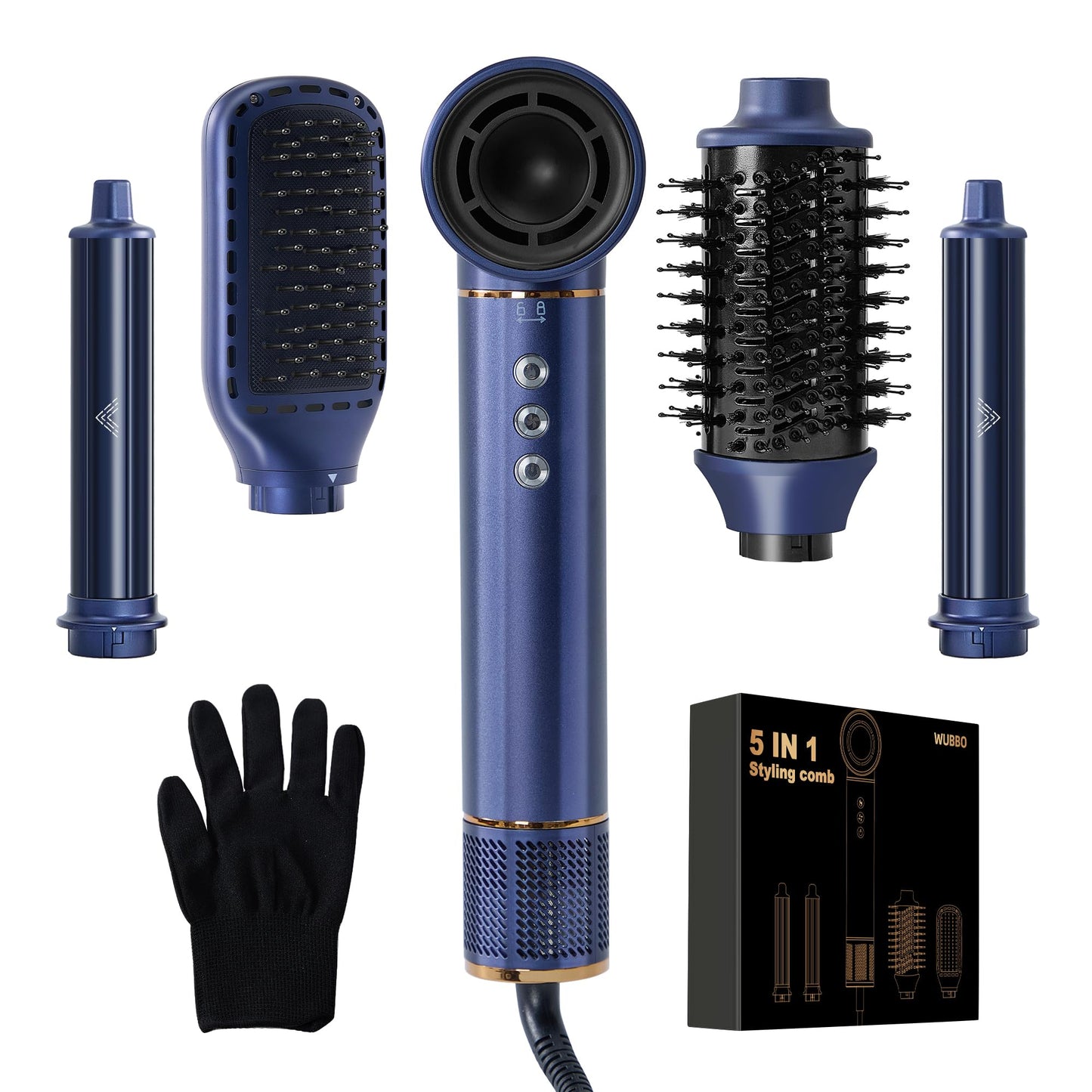 WUBBO 5-in-1 High Speed Hair Dryer Brush with 200M Negative Ions Midnight NEW