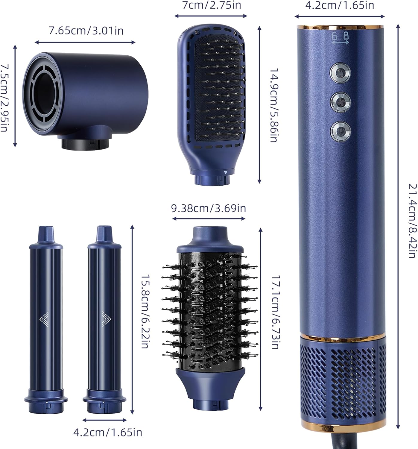 WUBBO 5-in-1 High Speed Hair Dryer Brush with 200M Negative Ions Midnight NEW