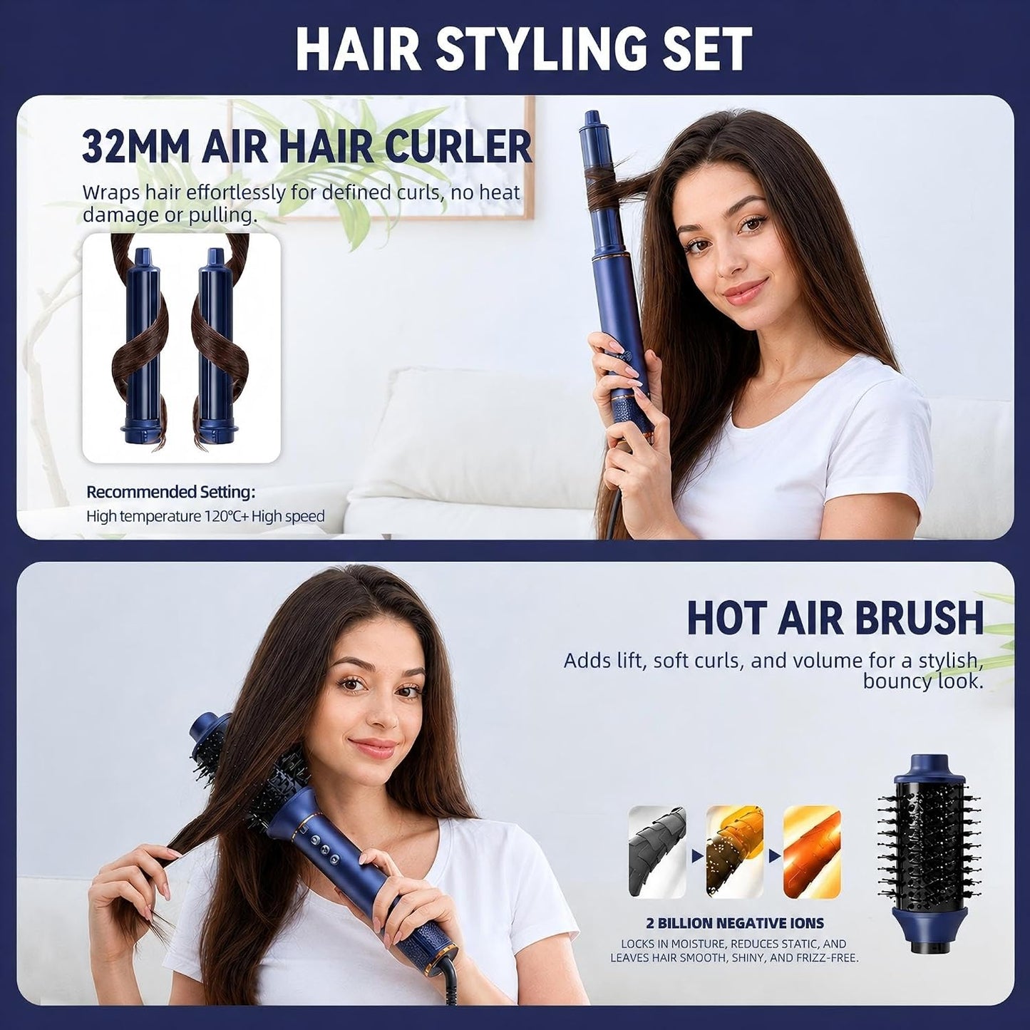 WUBBO 5-in-1 High Speed Hair Dryer Brush with 200M Negative Ions Midnight NEW