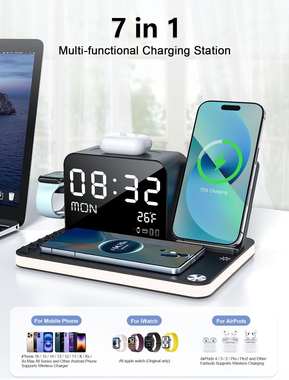 BLKE Wireless Charging Station with Clock Night Light Induction Charger DEMO