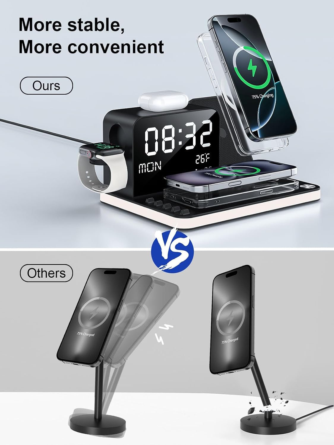 BLKE Wireless Charging Station with Clock Night Light Induction Charger DEMO