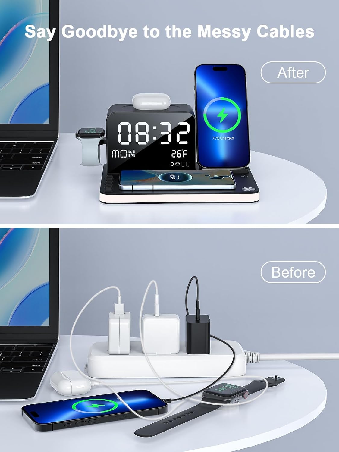 BLKE Wireless Charging Station with Clock Night Light Induction Charger DEMO
