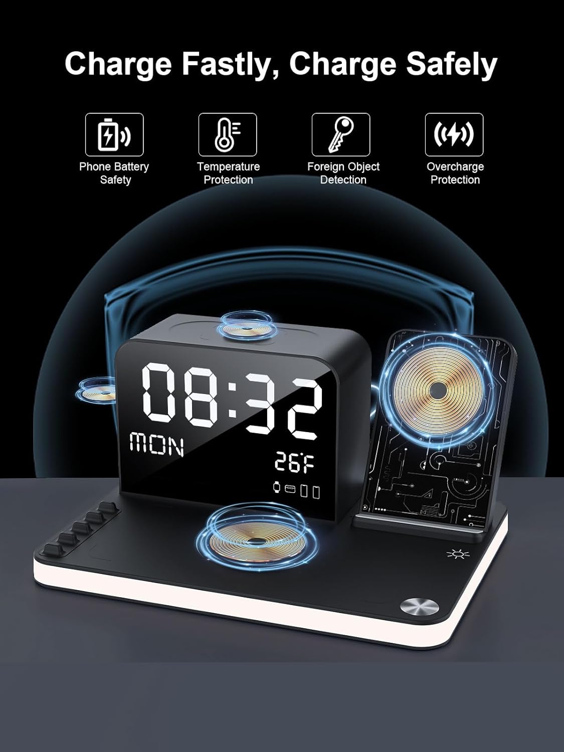 BLKE Wireless Charging Station with Clock Night Light Induction Charger DEMO