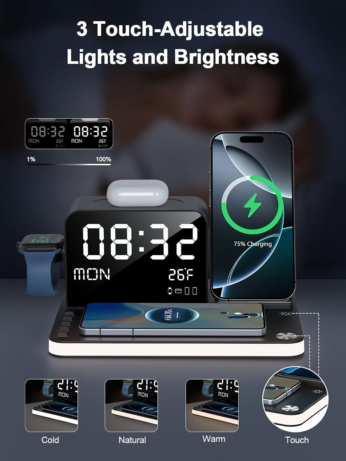 BLKE Wireless Charging Station with Clock Night Light Induction Charger DEMO