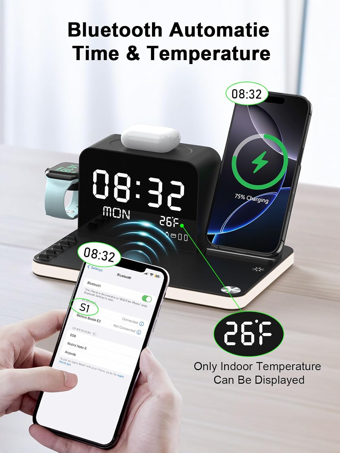 BLKE Wireless Charging Station with Clock Night Light Induction Charger DEMO