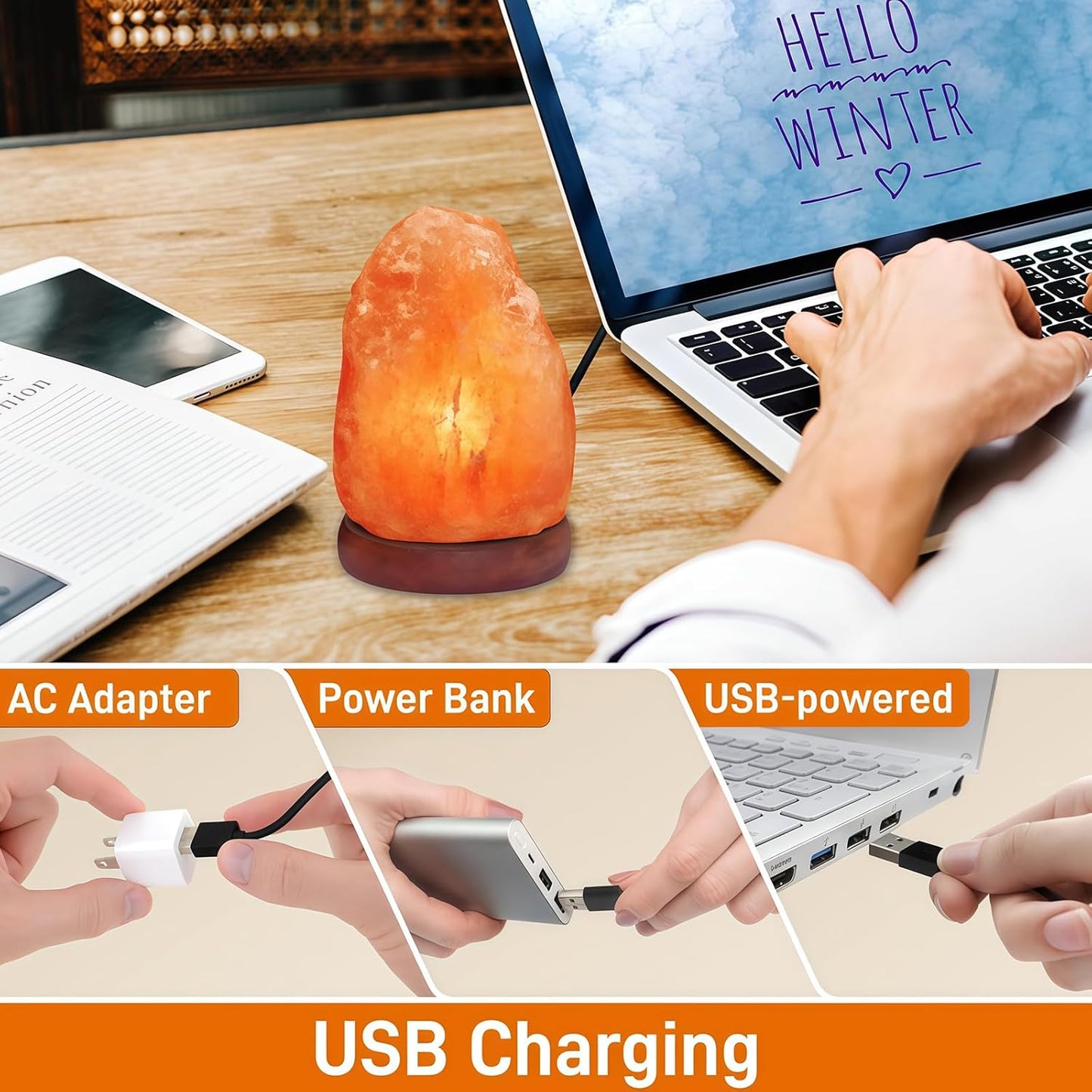 Himalayan Salt Lamp Mini Natural Rock USB Powered Decorative Table Pink NEW
