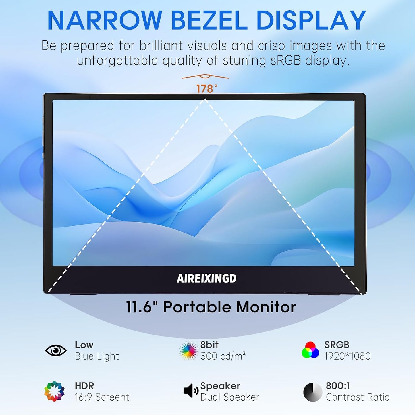 AIREIXINGD 11.6" Monitors Portable FHD IPS LCD Monitor, Black - DEMO