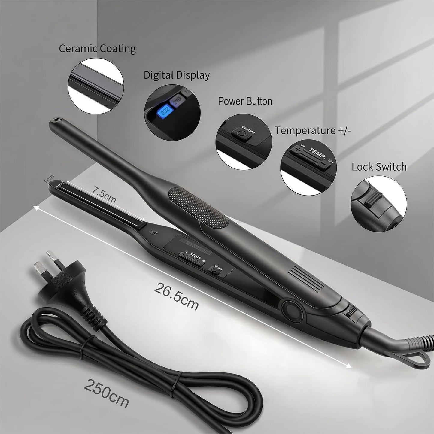 Flat Iron Hair Straightener for Short Pixie Cut Hairstyles Black 0.3 Inches DEMO