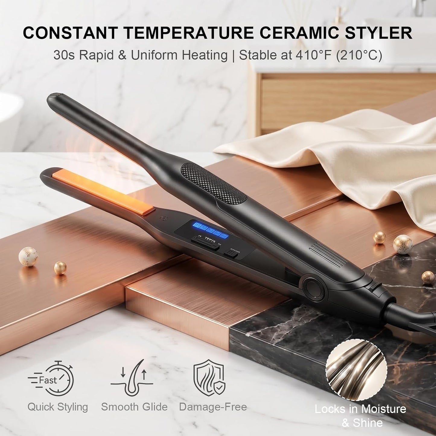 Flat Iron Hair Straightener for Short Pixie Cut Hairstyles Black 0.3 Inches DEMO