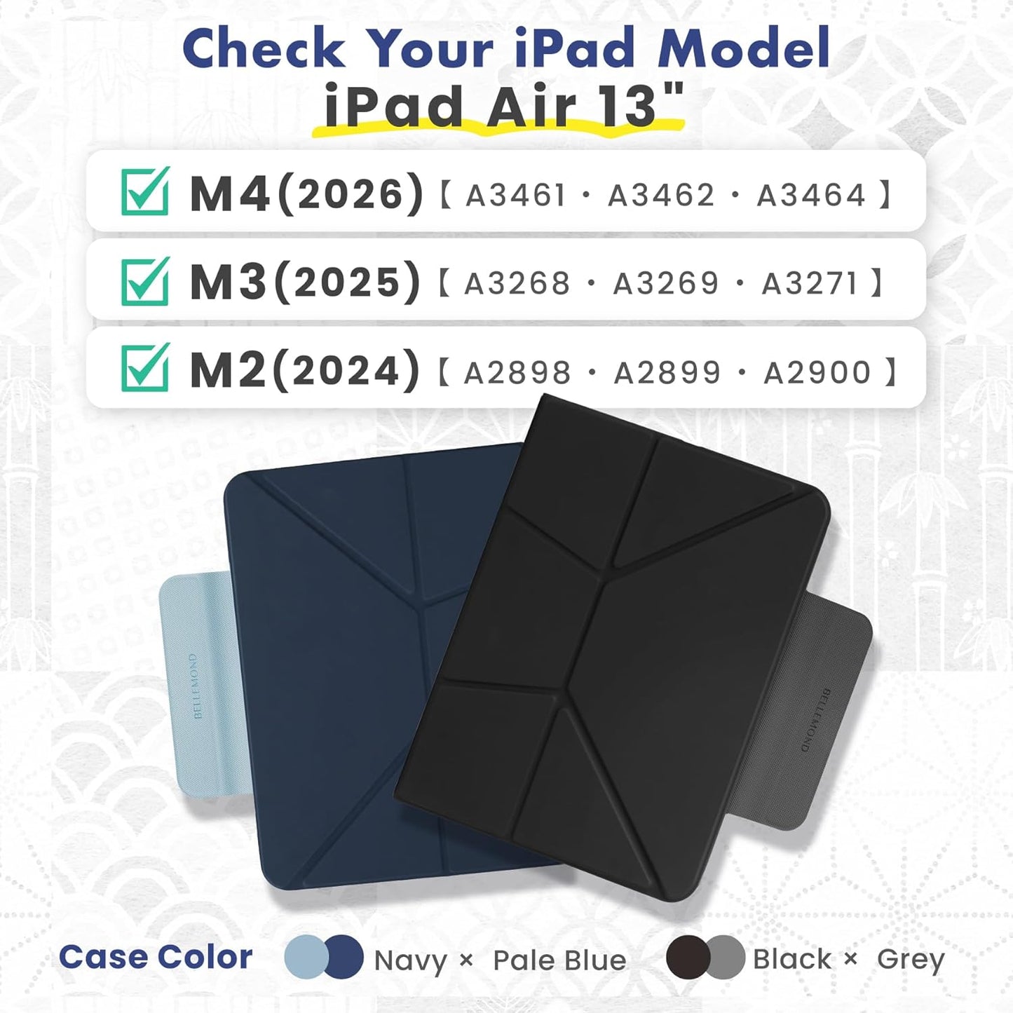 BELLEMOND Origami Cases Folio Stand Case for iPad Air 13" Navy and Pale NEW