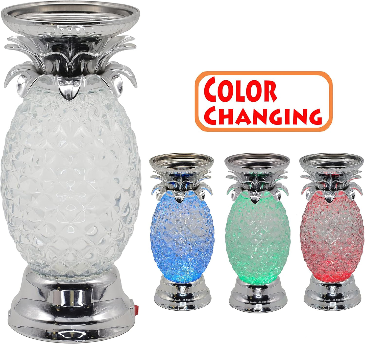 Color Changing LED Table Lamps Pineapple Candle Holder Swirling Silver 2 NEW