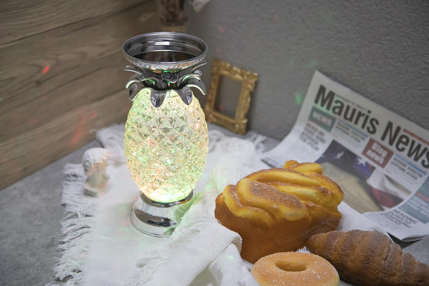 Color Changing LED Table Lamps Pineapple Candle Holder Swirling Silver 2 NEW