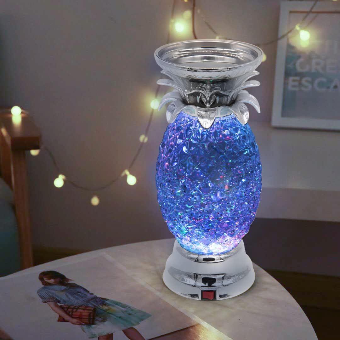 Color Changing LED Table Lamps Pineapple Candle Holder Swirling Silver 2 NEW