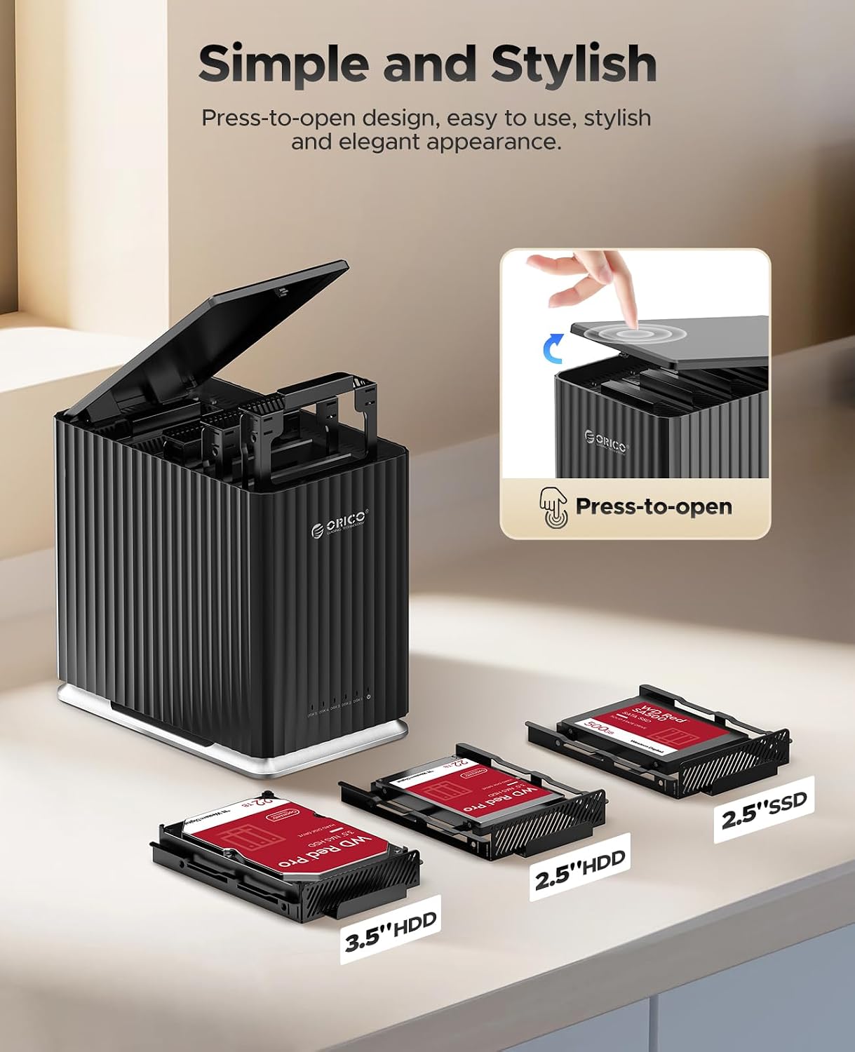 ORICO 5-Bay Enclosures USB 3.1 Type-C External Hard Drive Enclosure Plug DEMO