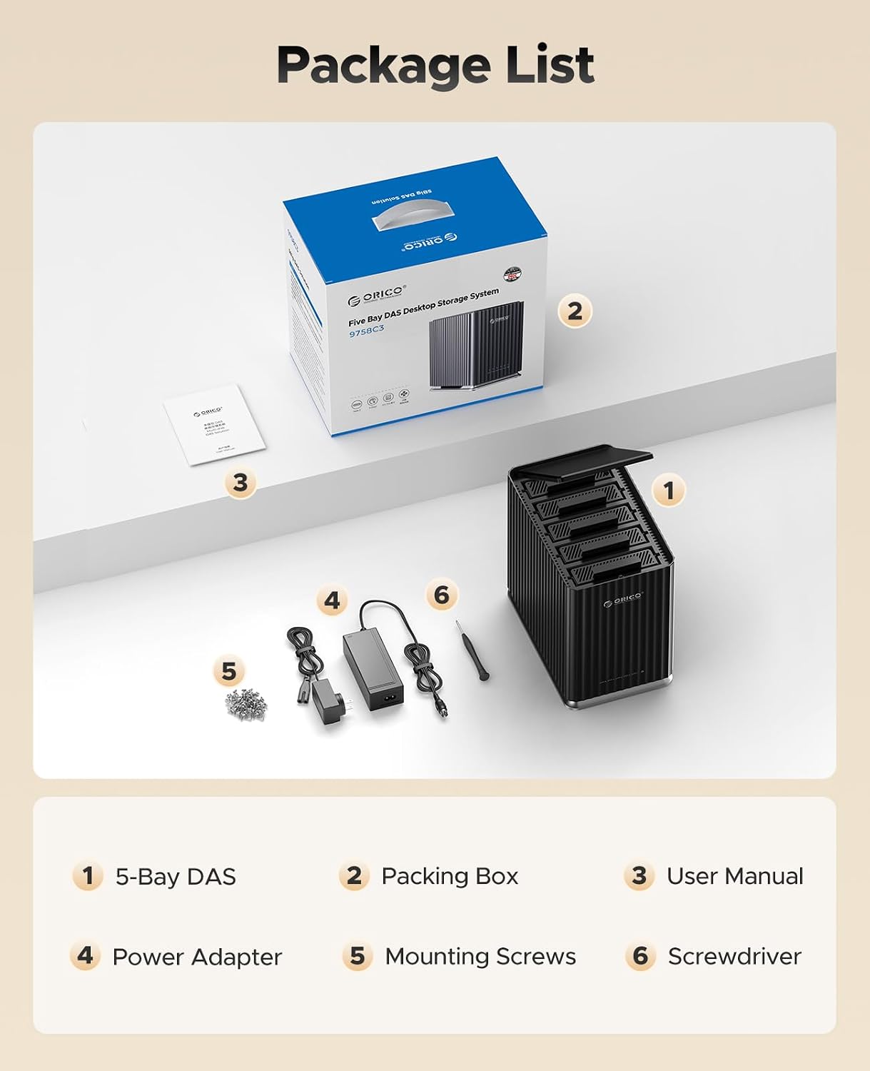 ORICO 5-Bay Enclosures USB 3.1 Type-C External Hard Drive Enclosure Plug DEMO