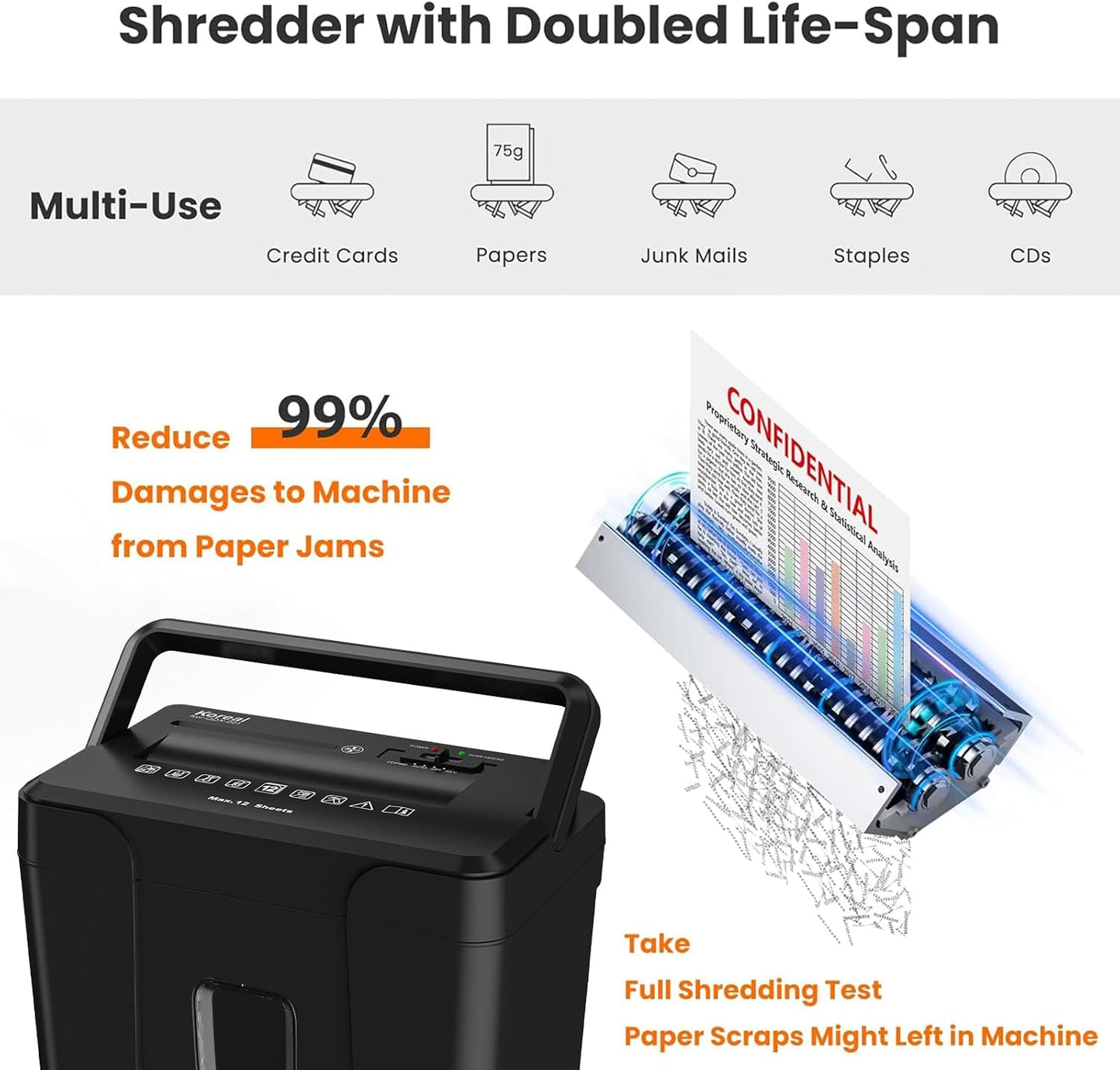 Koreal Cross Shredders Cut Paper Shredder for Home Office Secure Max 12 A4 DEMO