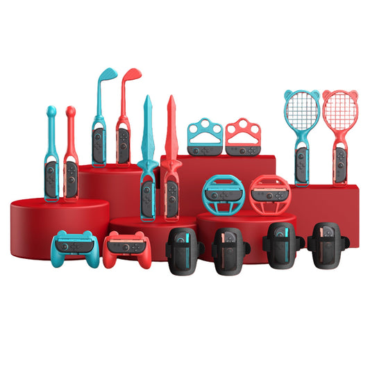 18-in-1 Accessories Kit for Nintendo Switch Sports Gaming Console Red & Blue NEW