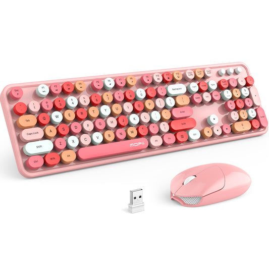 MOFII Retro Full Size Wireless Keyboard and Mouse Combo Set in Pink for DEMO