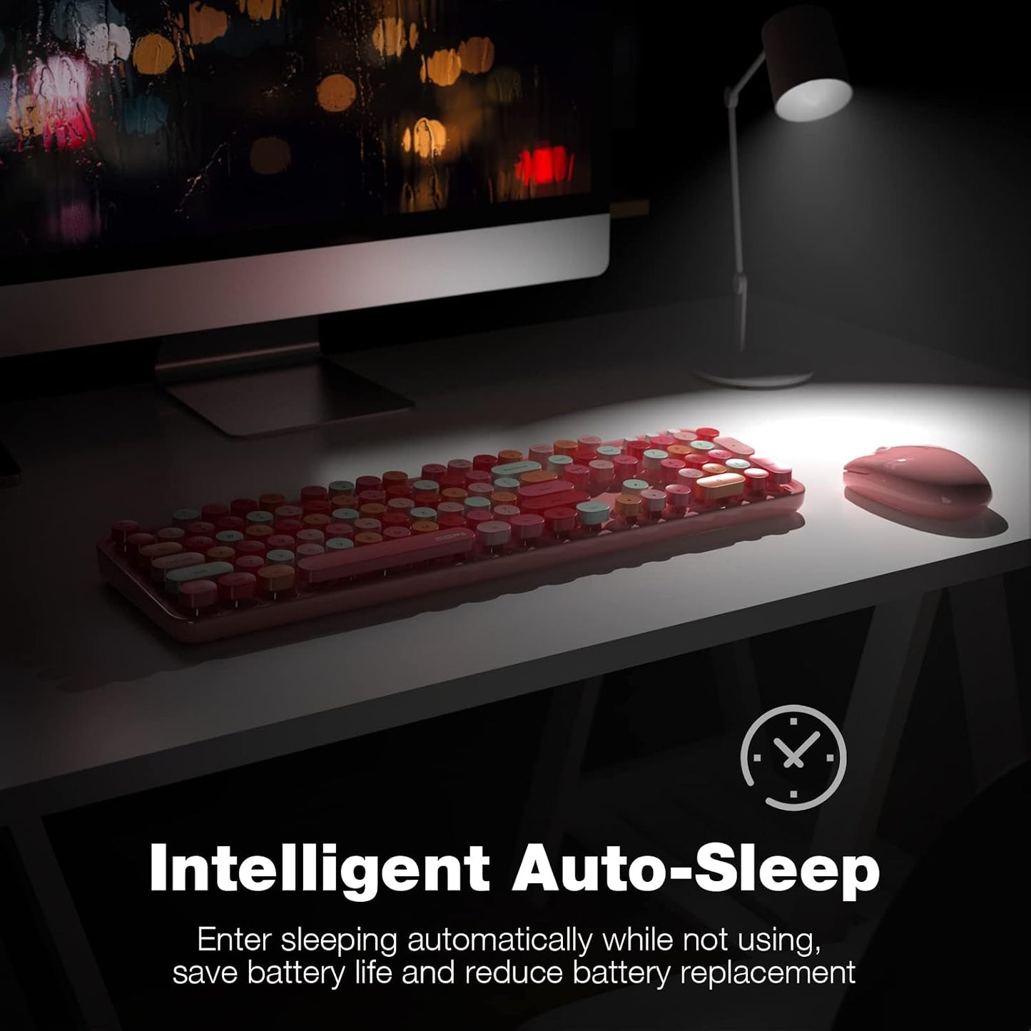MOFII Retro Full Size Wireless Keyboard and Mouse Combo Set in Pink for DEMO