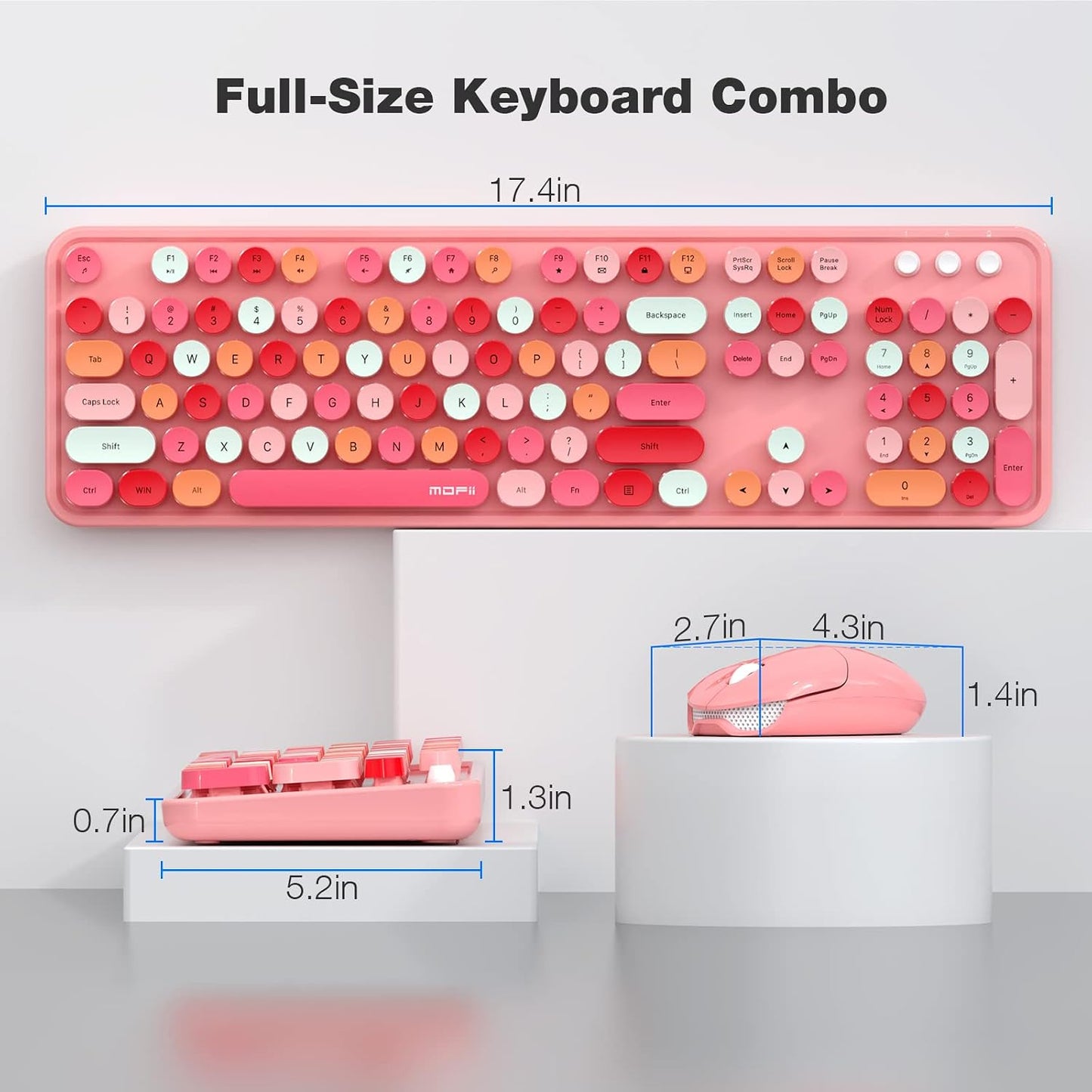 MOFII Retro Full Size Wireless Keyboard and Mouse Combo Set in Pink for DEMO