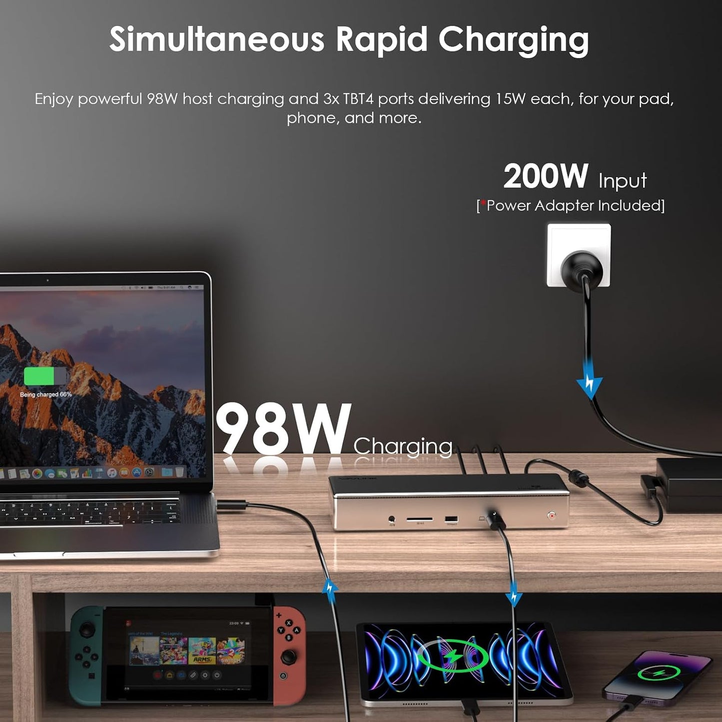 WAVLINK 15-in-1 Thunderbolt 4 Docking Station Quad Monitor 4K@60Hz Silver DEMO