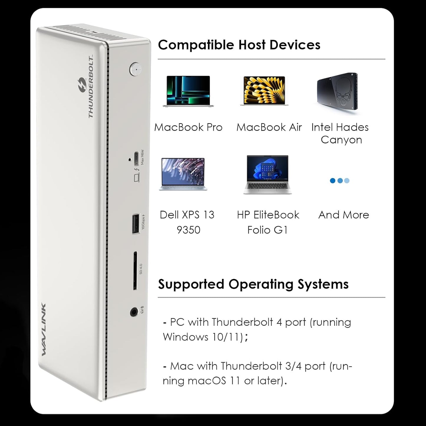 WAVLINK 15-in-1 Thunderbolt 4 Docking Station Quad Monitor 4K@60Hz Silver DEMO