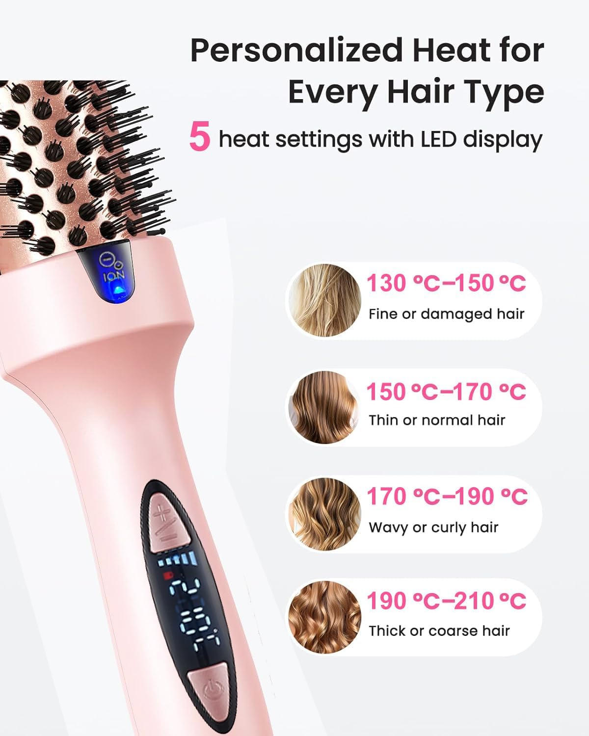 Pink Thermal Hair Styling Brush for Fast Heating Curling & Blowouts NEW