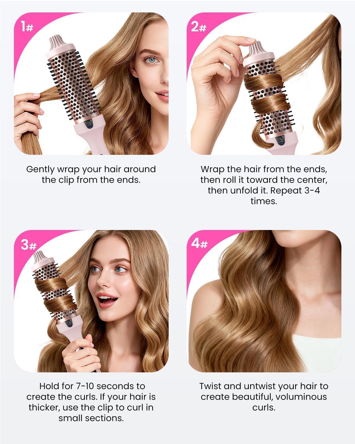 Pink Thermal Hair Styling Brush for Fast Heating Curling & Blowouts NEW