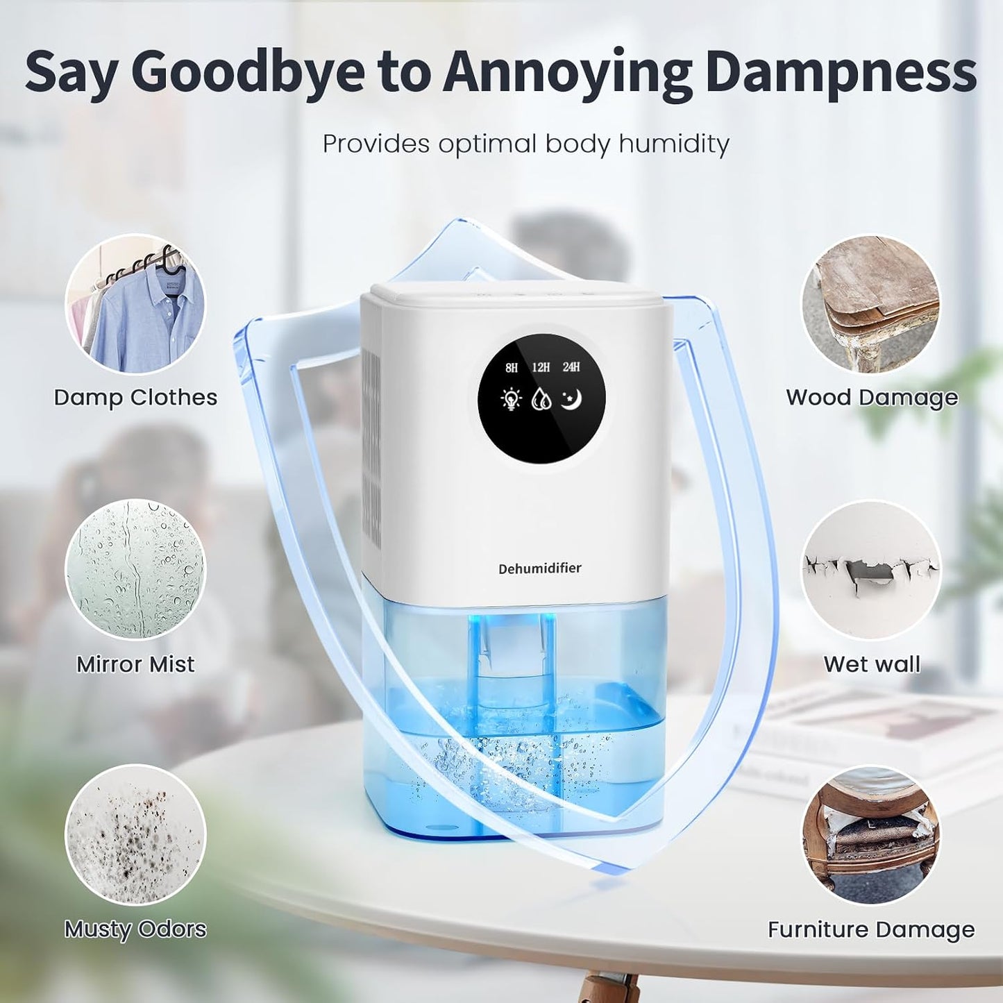 Quiet 1700ml Dehumidifiers Portable Dehumidifier for Home, Compact White DEMO