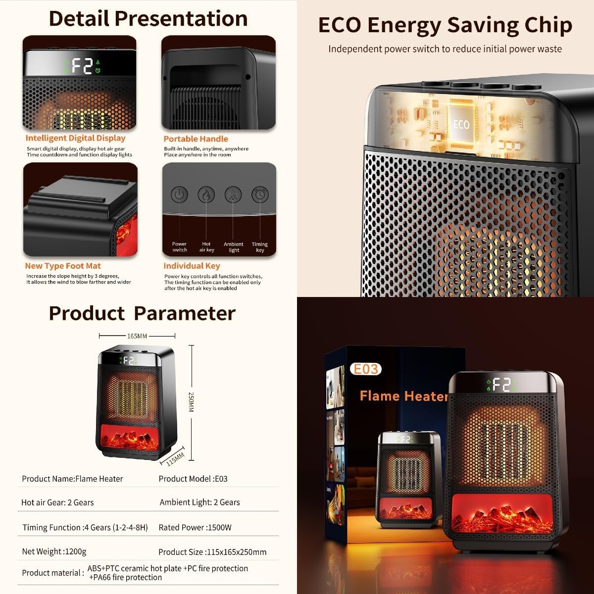 Portable Black Space Heater for Indoor Office Home Heating - Adjustable DEMO