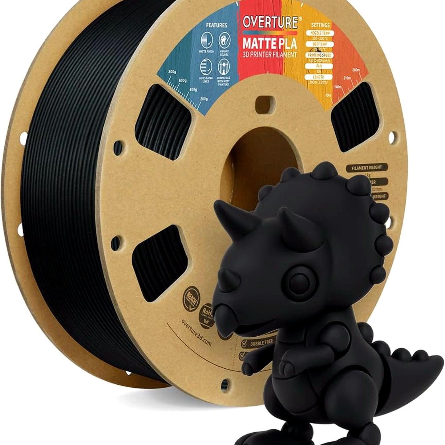 OVERTURE Matte Black 3D Printing PLA Filament 1kg Spool 1.75mm Diameter NEW