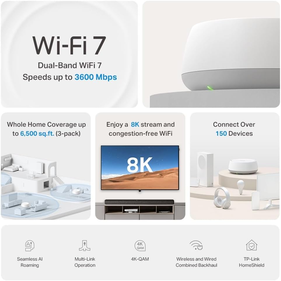 TP-Link Dual Routers Band Mesh WiFi 7 Router System 4K Streaming Whole Home NEW