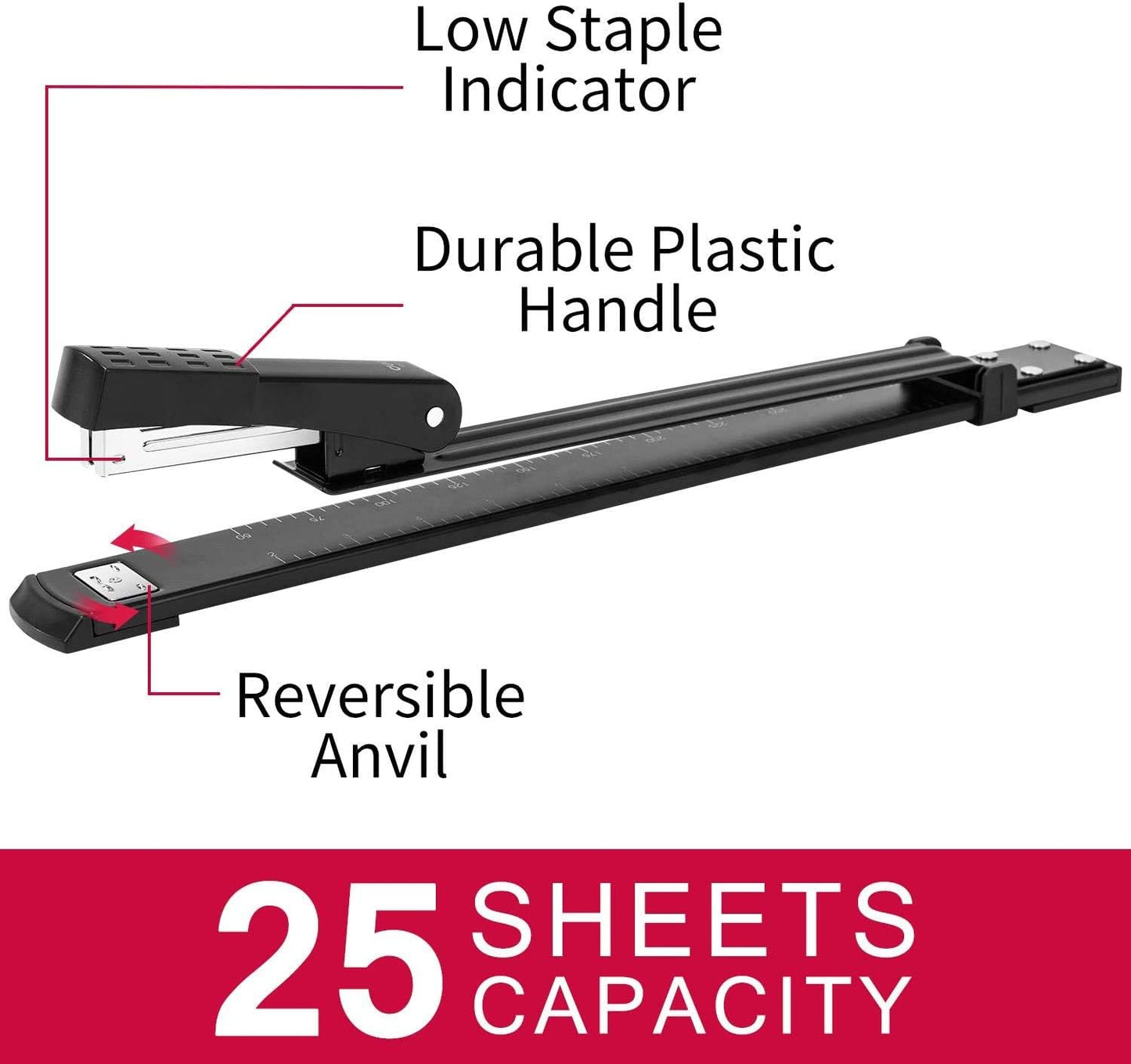deli 25 Sheet Capacity Long Arm Stapler with 300mm Reach, Black Finish Size NEW