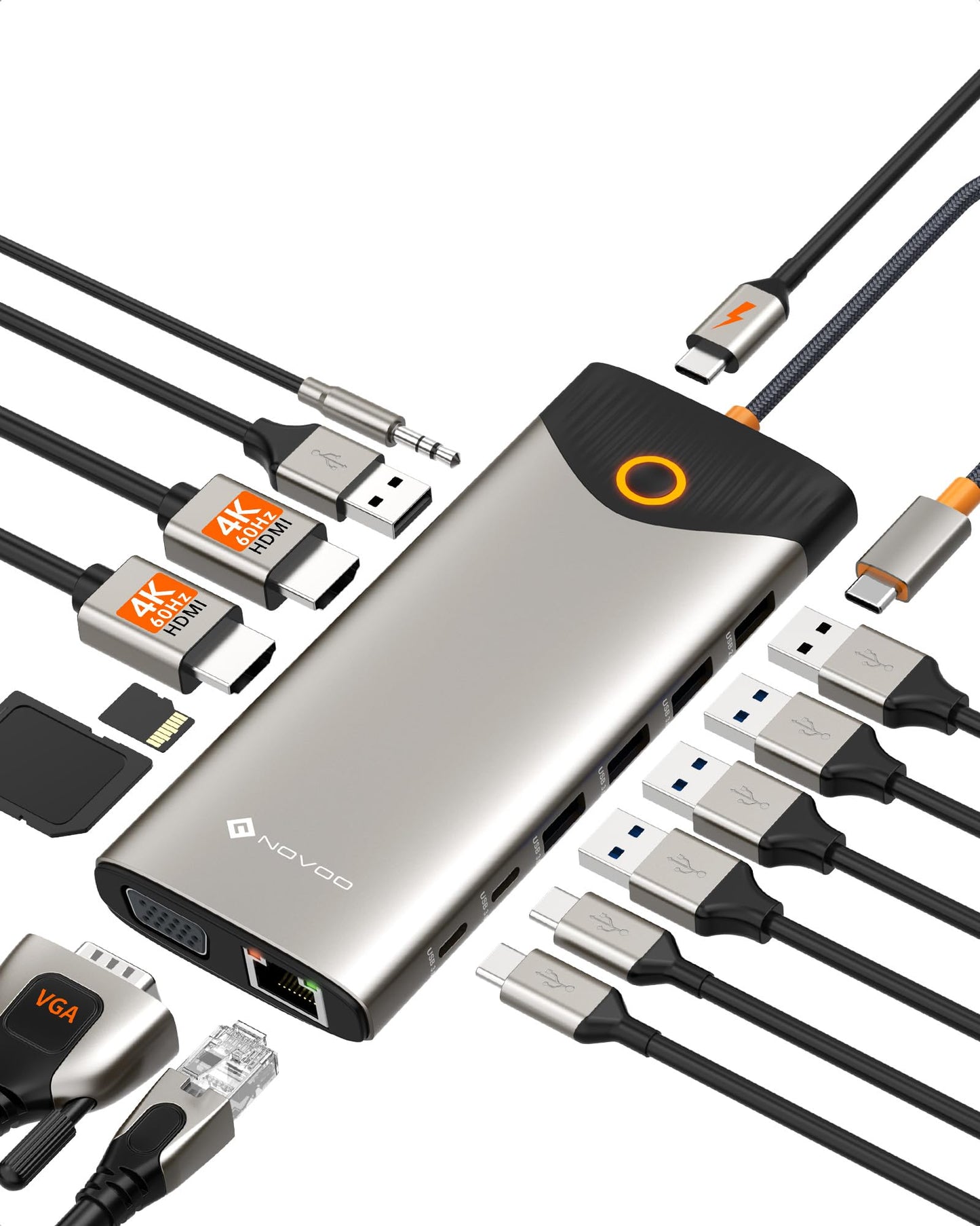 NOVOO 15-in-1 USB Hubs USB-C Hub Dual 4K HDMI Ethernet SD Card Reader DEMO
