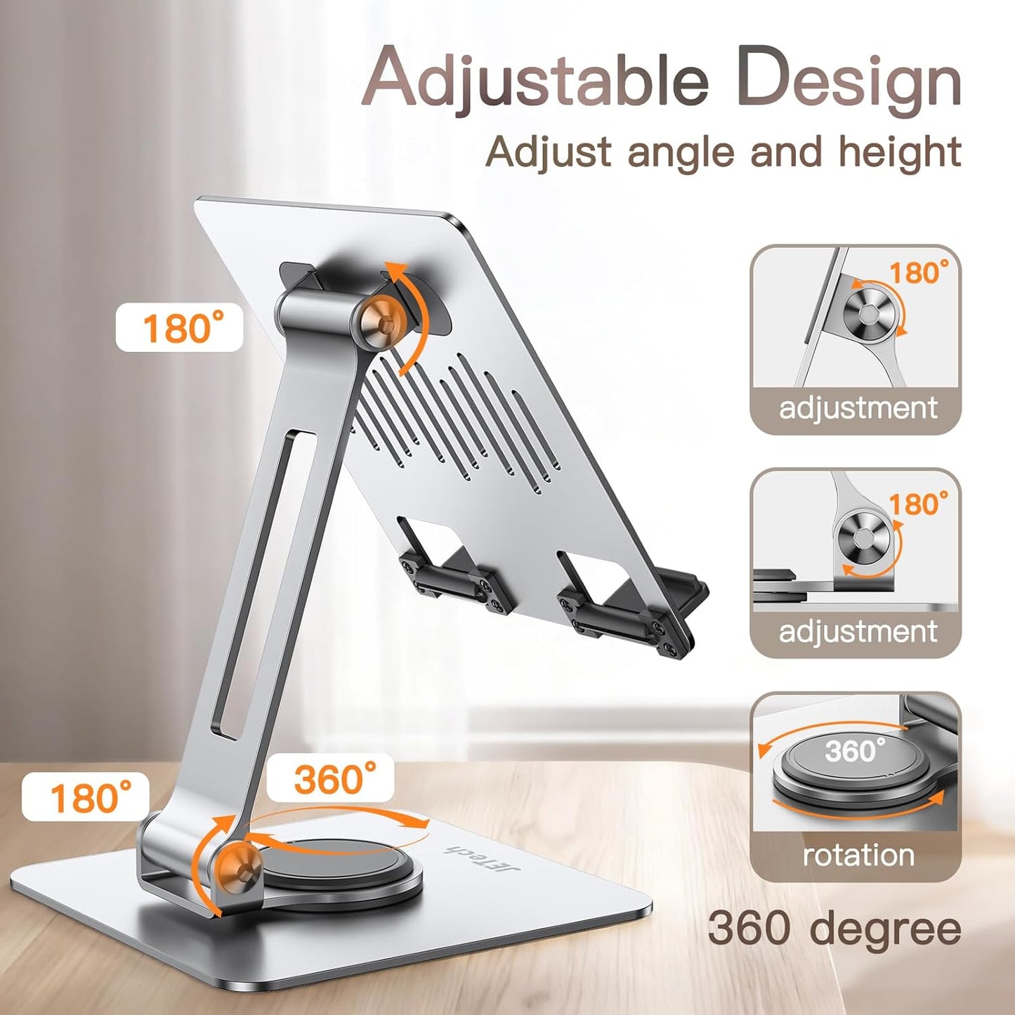 JETech Adjustable Stands Swivel Tablet Stand for 4-13 Inch Tablets, Silver NEW