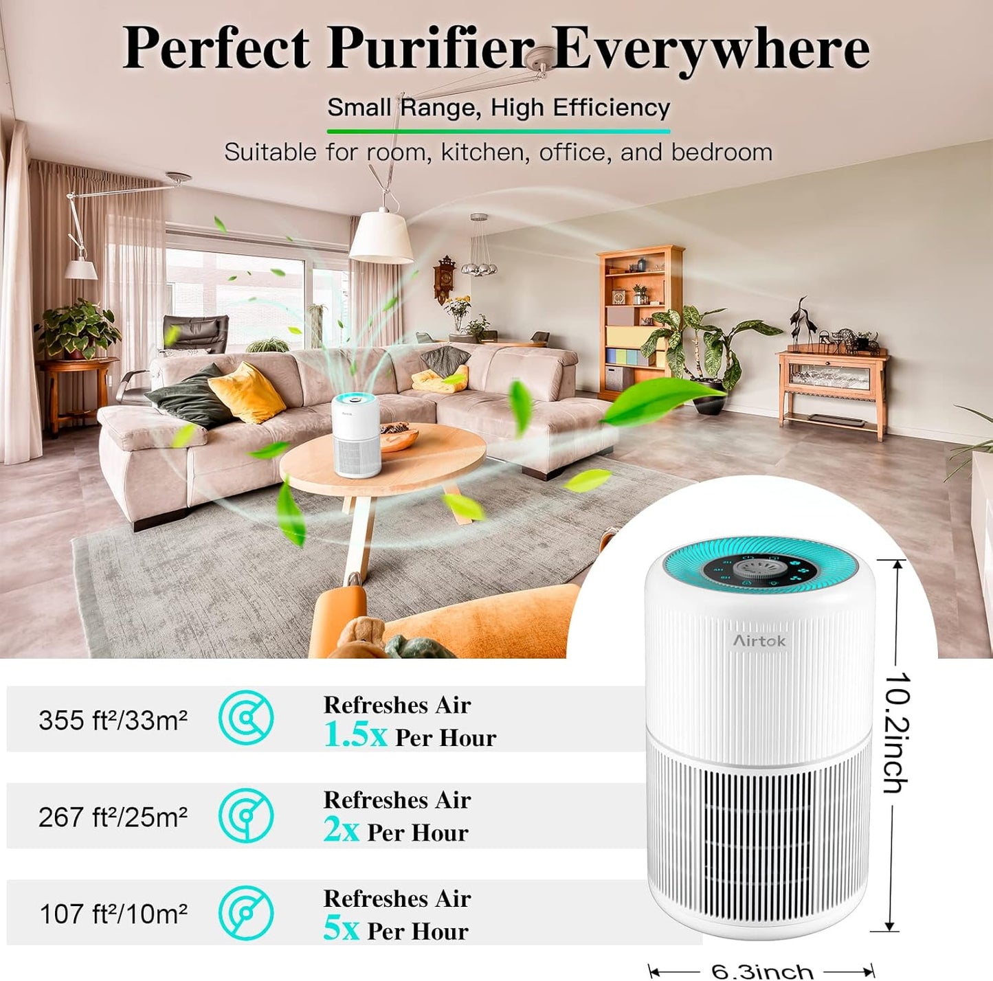 AIRTOK 4-in-1 Air Purifiers HEPA Air Purifier for Home Bedroom Quiet DEMO