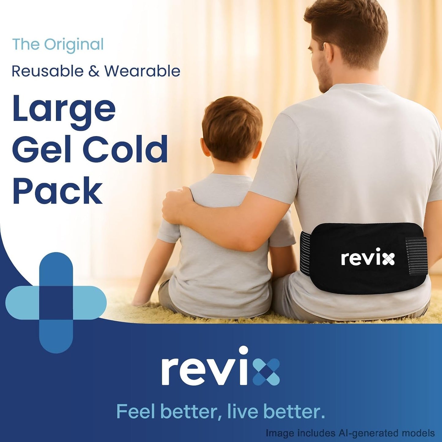 REVIX Flexible Ice Pack Hot & Cold Compress with Strap Black Size 14x7 Size NEW