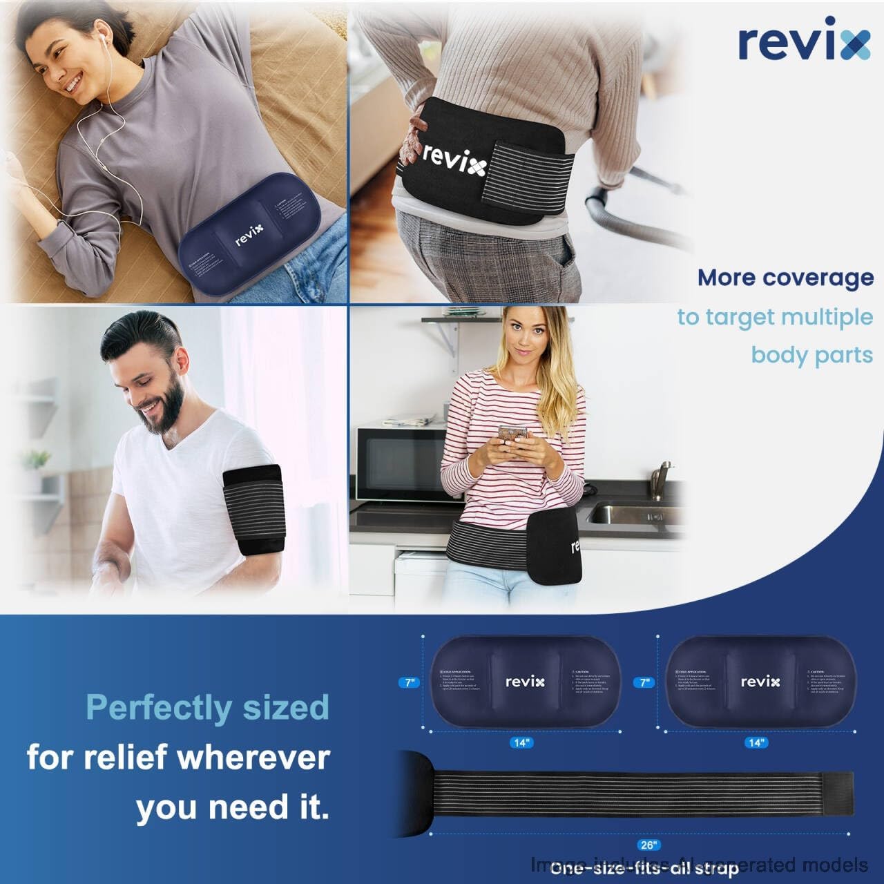 REVIX Flexible Ice Pack Hot & Cold Compress with Strap Black Size 14x7 Size NEW