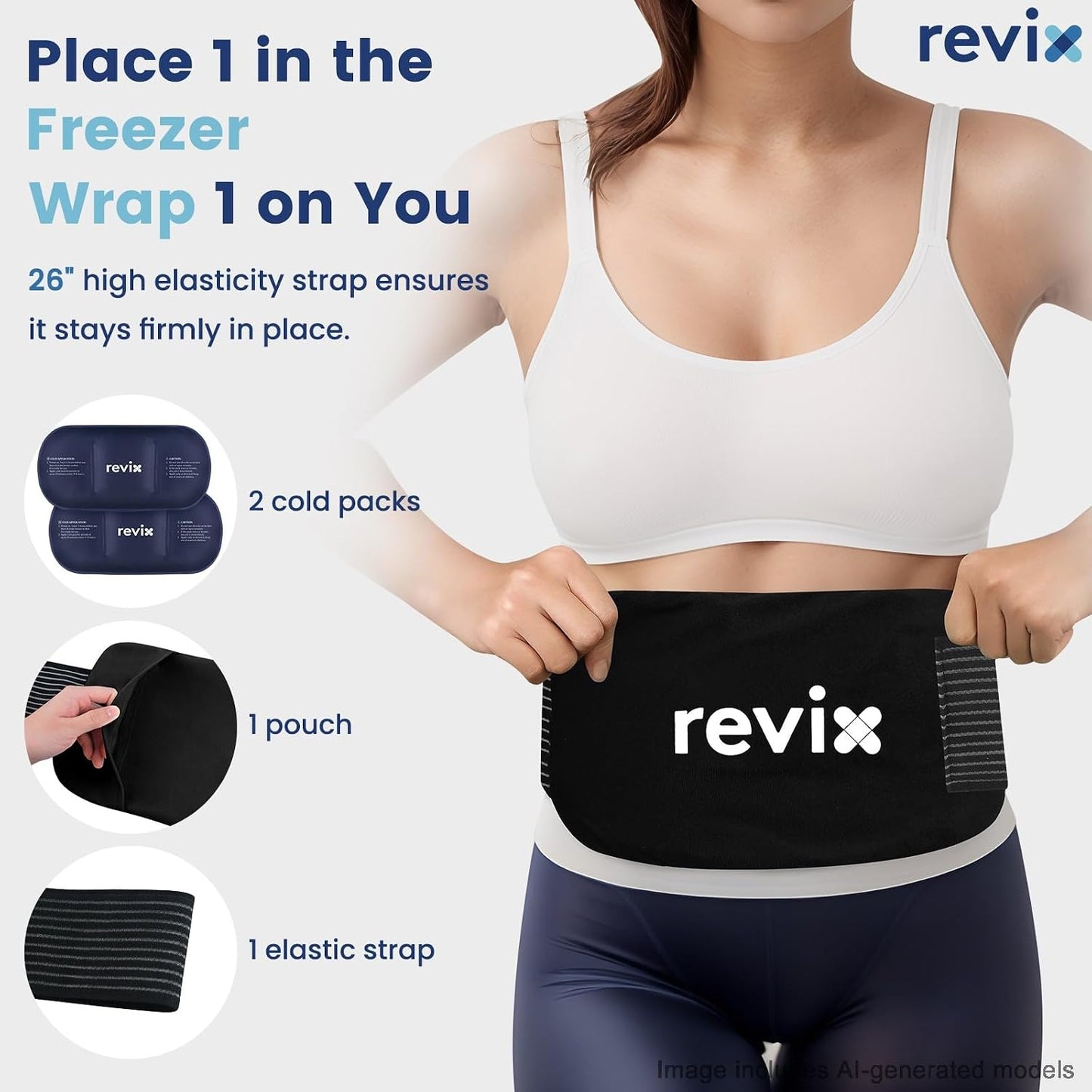 REVIX Flexible Ice Pack Hot & Cold Compress with Strap Black Size 14x7 Size NEW