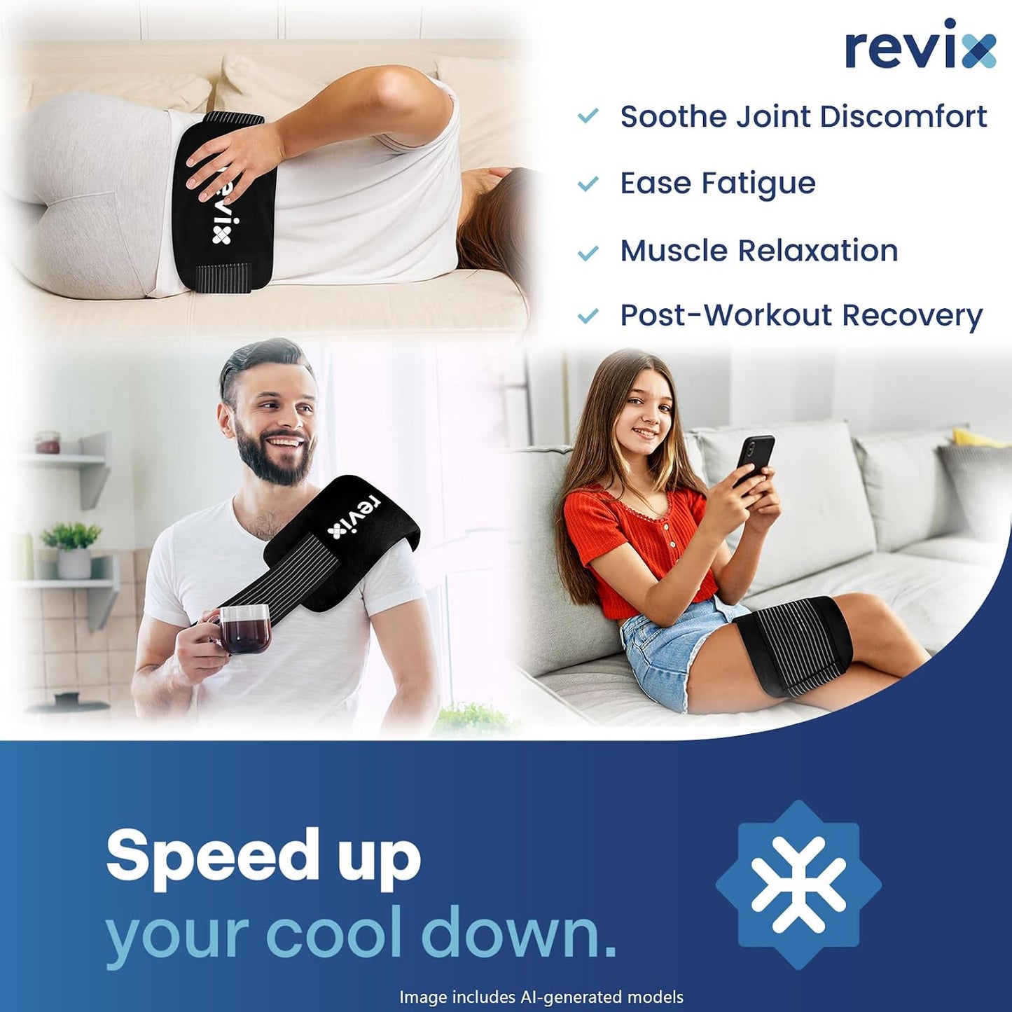REVIX Flexible Ice Pack Hot & Cold Compress with Strap Black Size 14x7 Size NEW