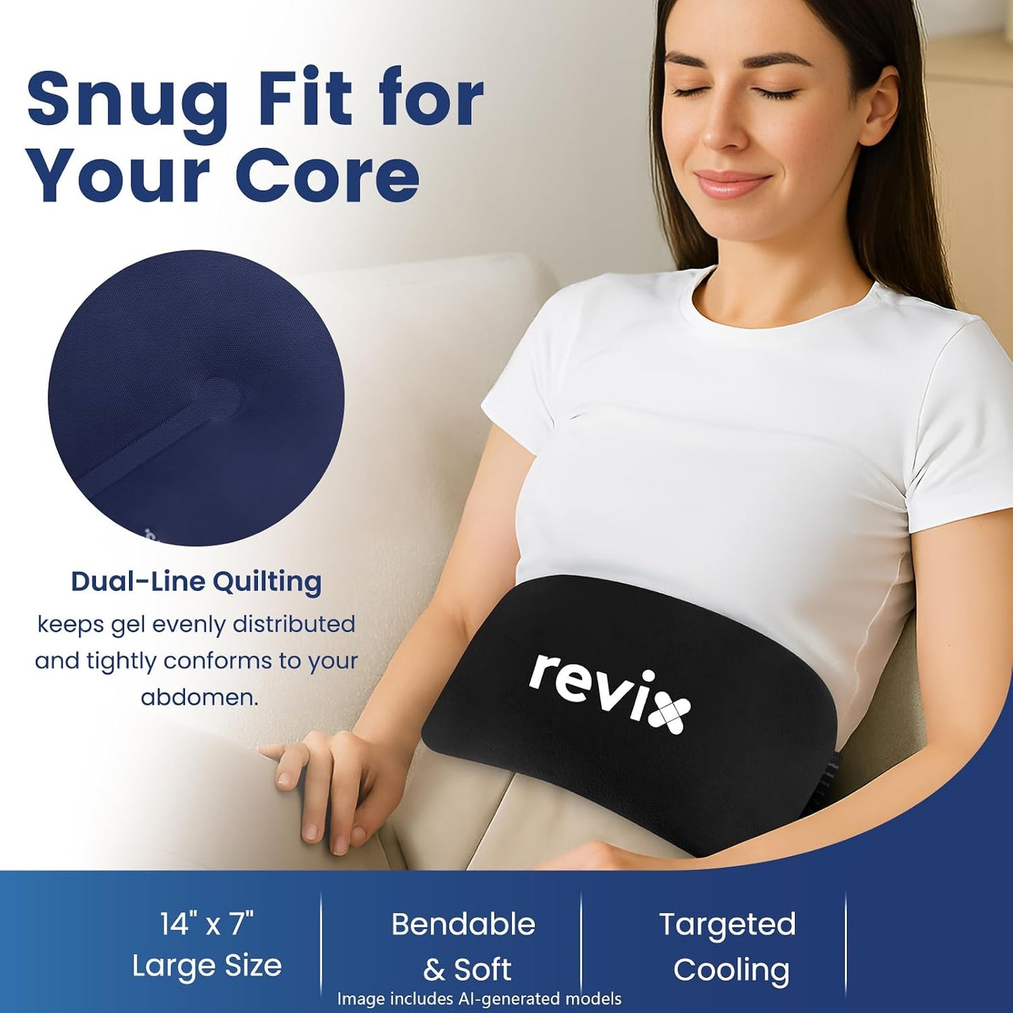 REVIX Flexible Ice Pack Hot & Cold Compress with Strap Black Size 14x7 Size NEW