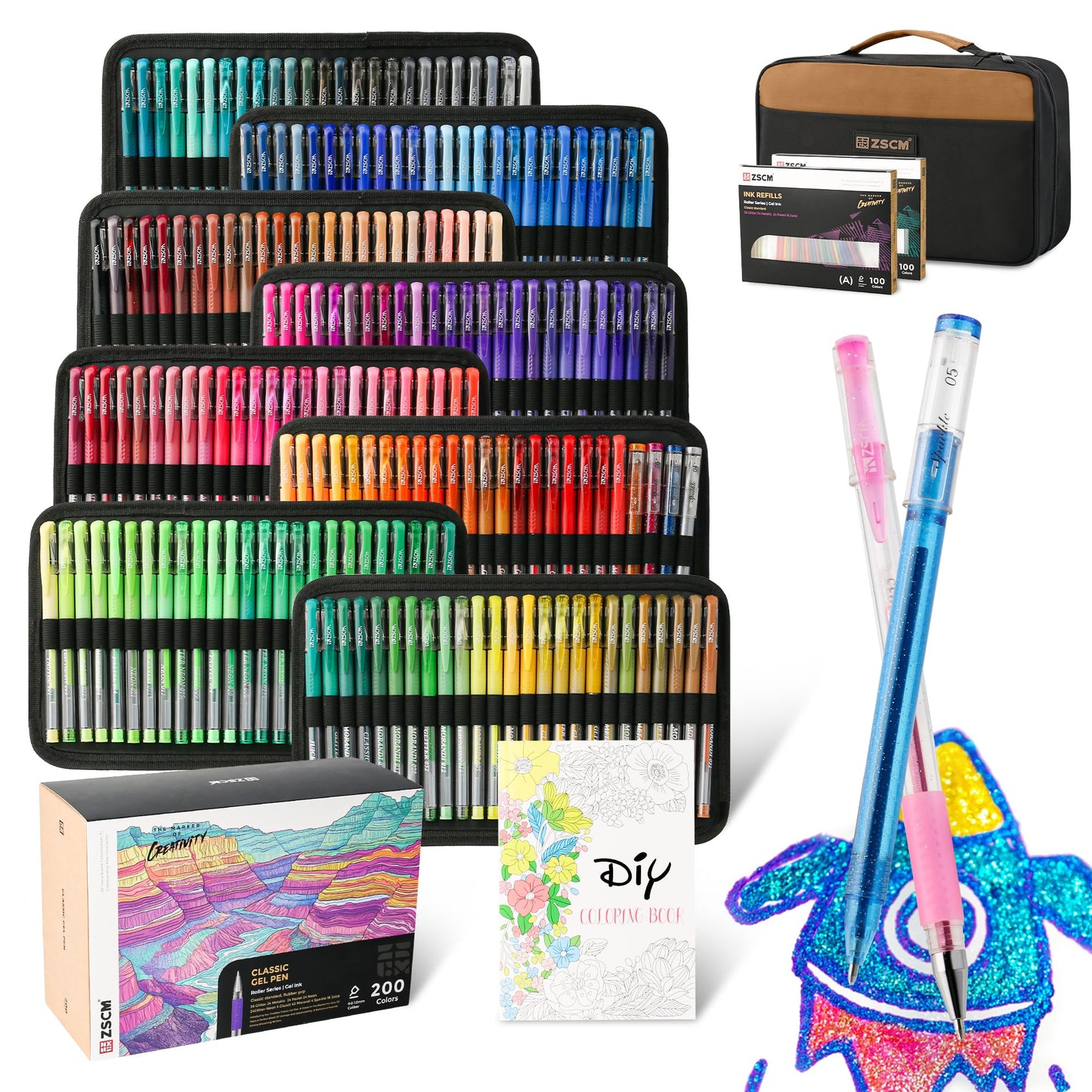 ZSCM 200 Pens Piece Gel Pen Set - Vibrant Colour Artist Drawing Supplies NEW