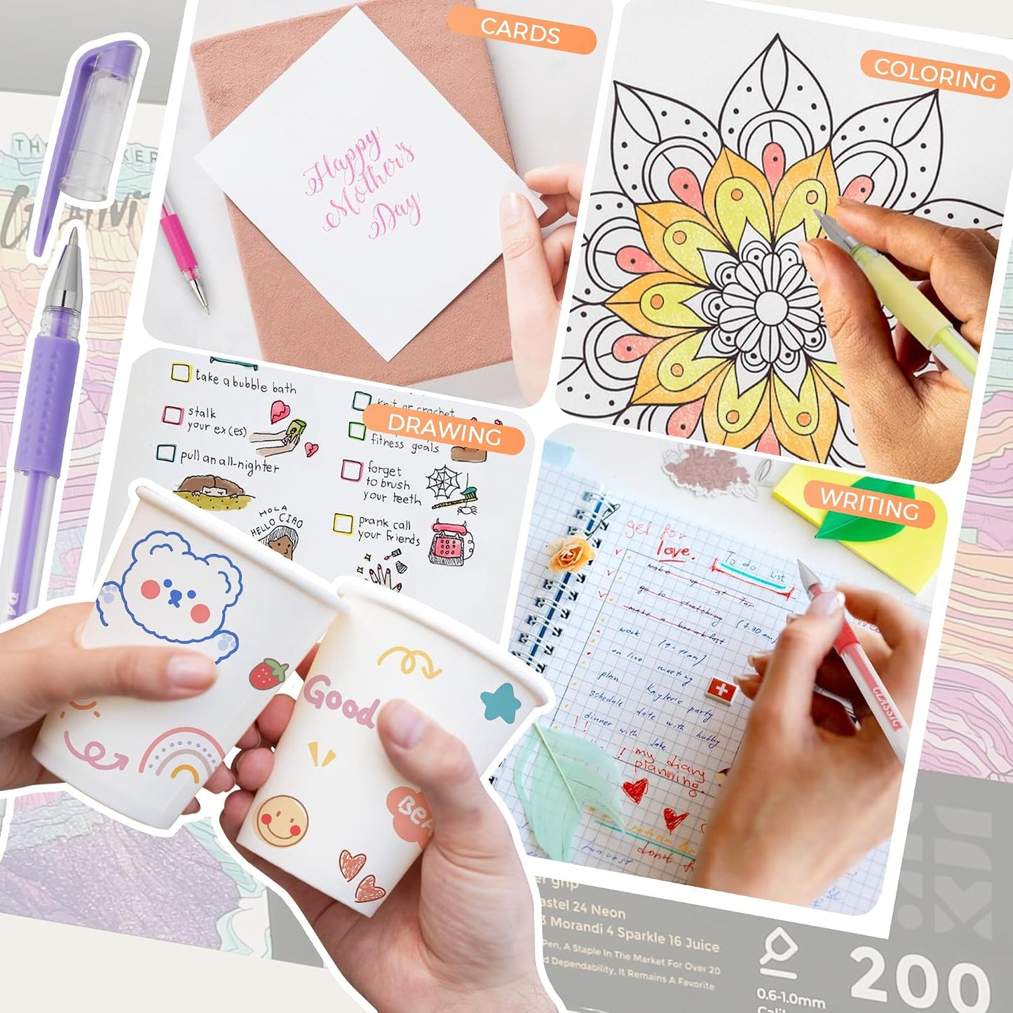 ZSCM 200 Pens Piece Gel Pen Set - Vibrant Colour Artist Drawing Supplies NEW