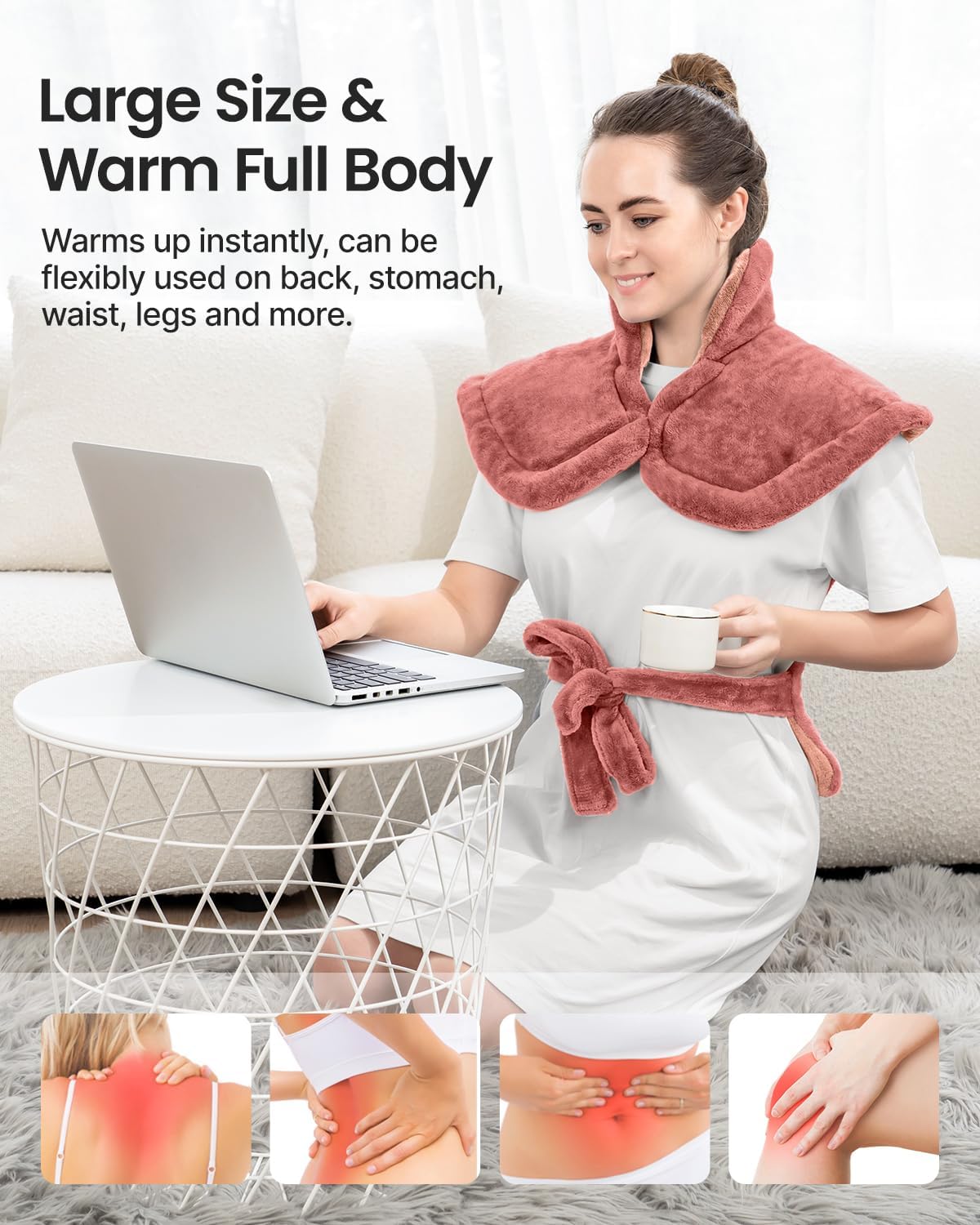 RENPHO Electric Heating Pad for Neck Shoulders and Back Warm Therapy Pink DEMO